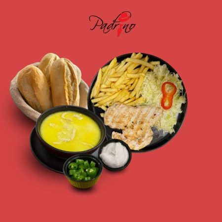 Ciorba de burta Piept de pui cu cartofi prajiti salata de varza